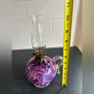 Purple Swirl Hand-Blown Glass Oil Lamp